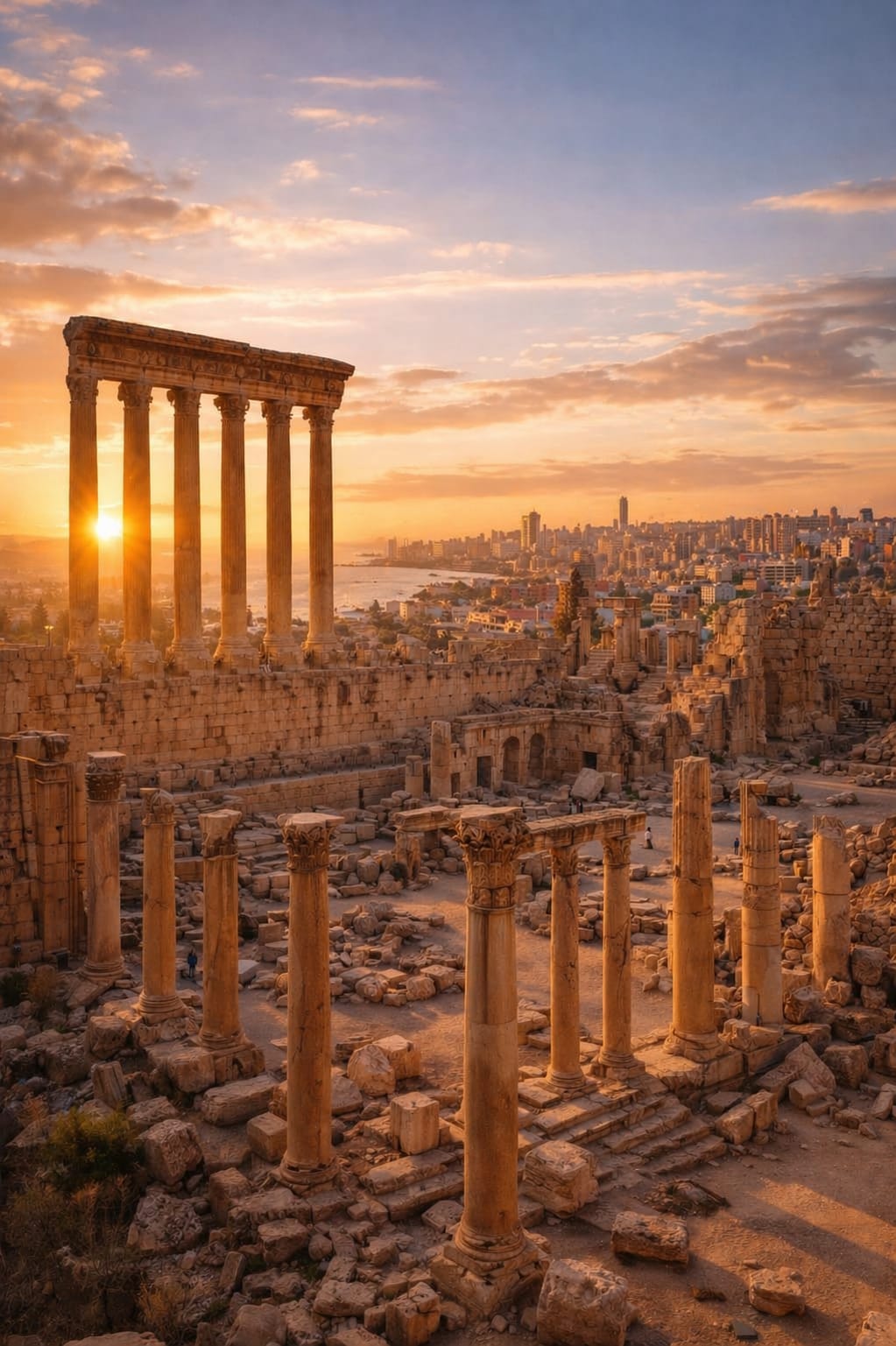 Baalbek ruins and Beirut skyline reflecting the Lebanon Invest vision